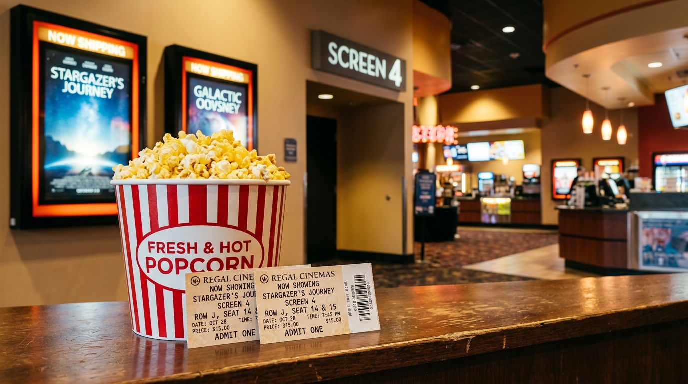 映画のチケットとポップコーン