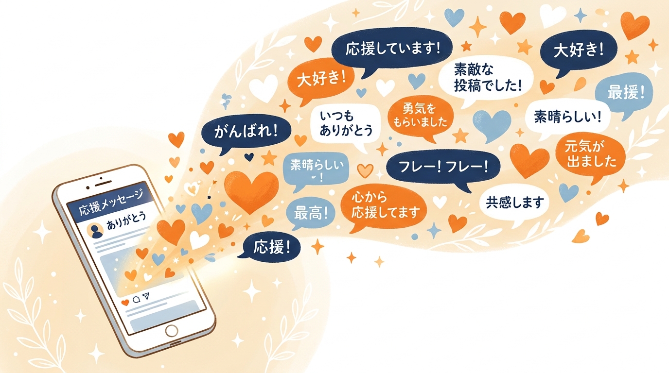 SNSでの応援メッセージをイメージしたイラスト