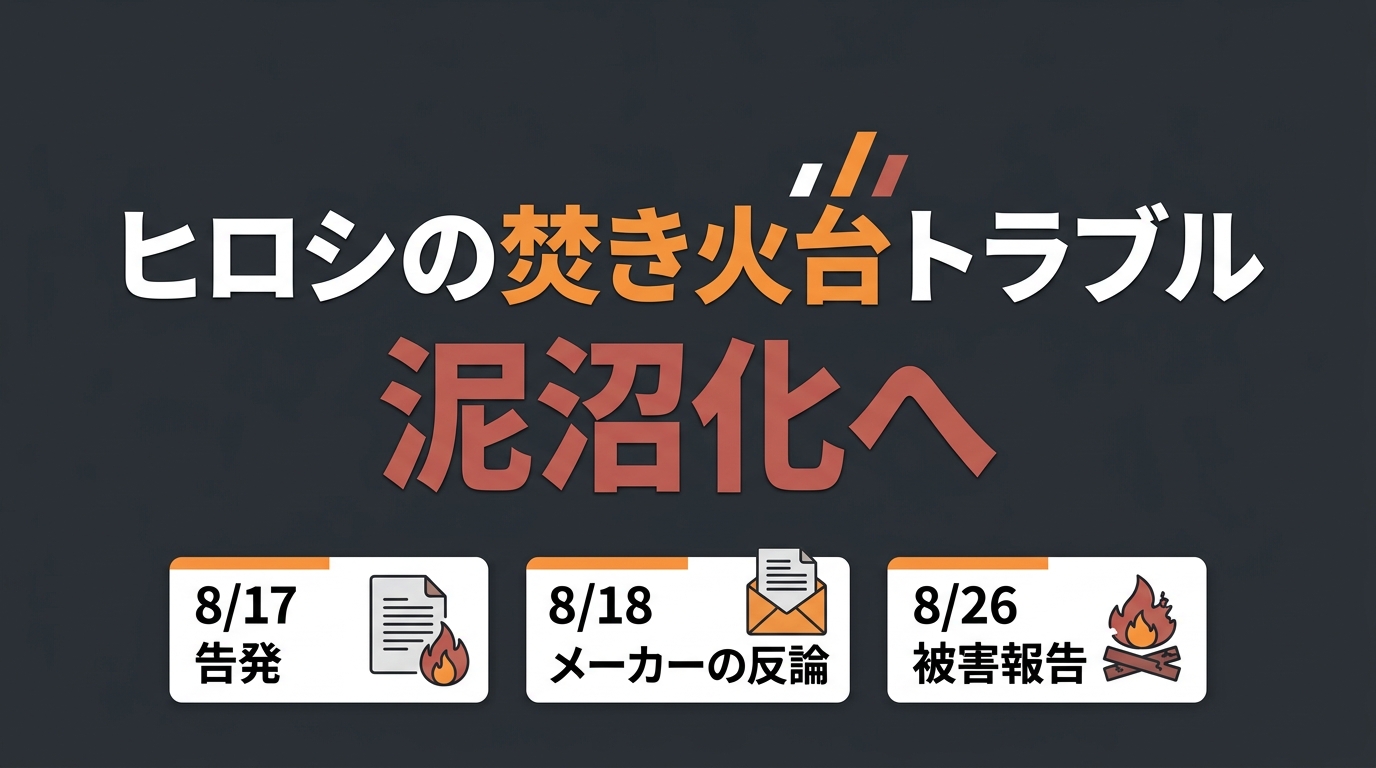 ヒロシ 焚き火台トラブル泥沼化 メーカー笑'sが被害届表明