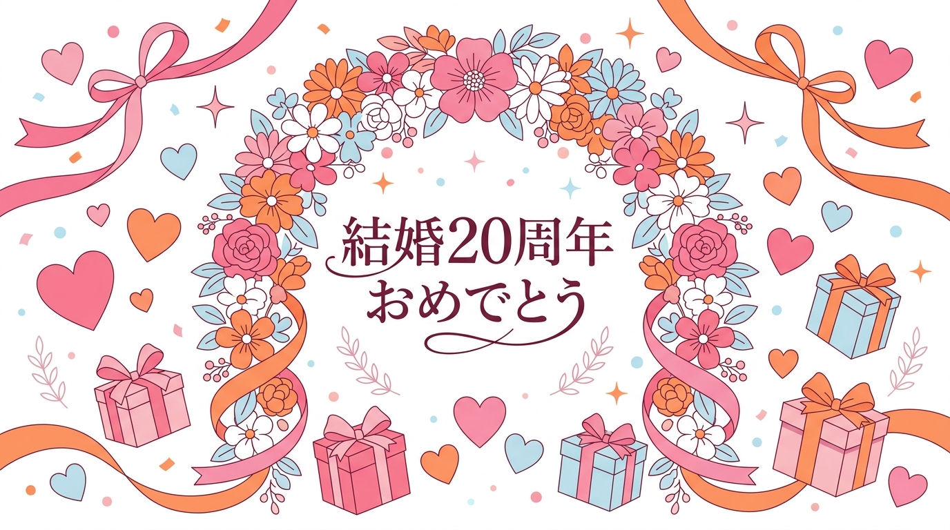 結婚20周年おめでとうのお祝いイラスト