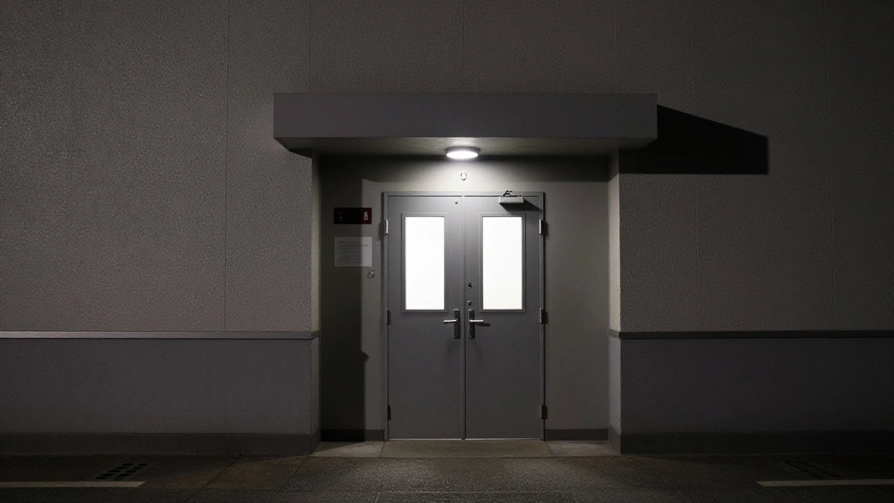 夜の収録スタジオの外観と漏れる光