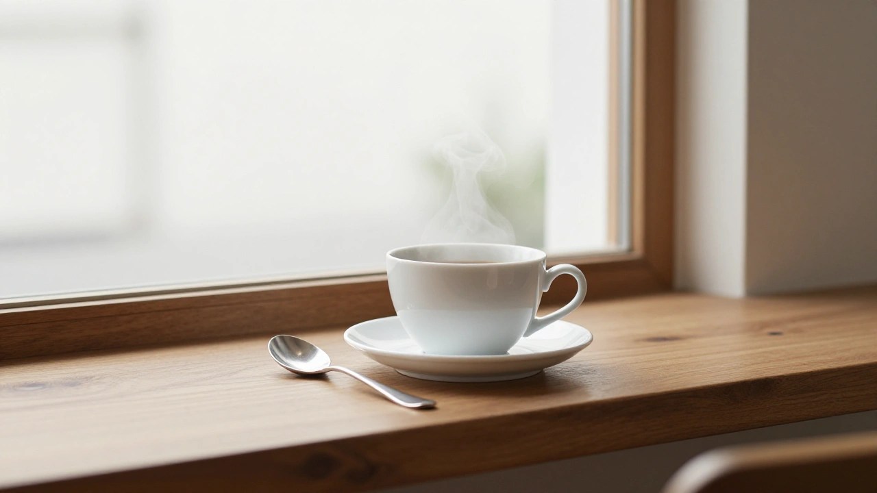 喫茶店の窓際、メニュー表とスプーン