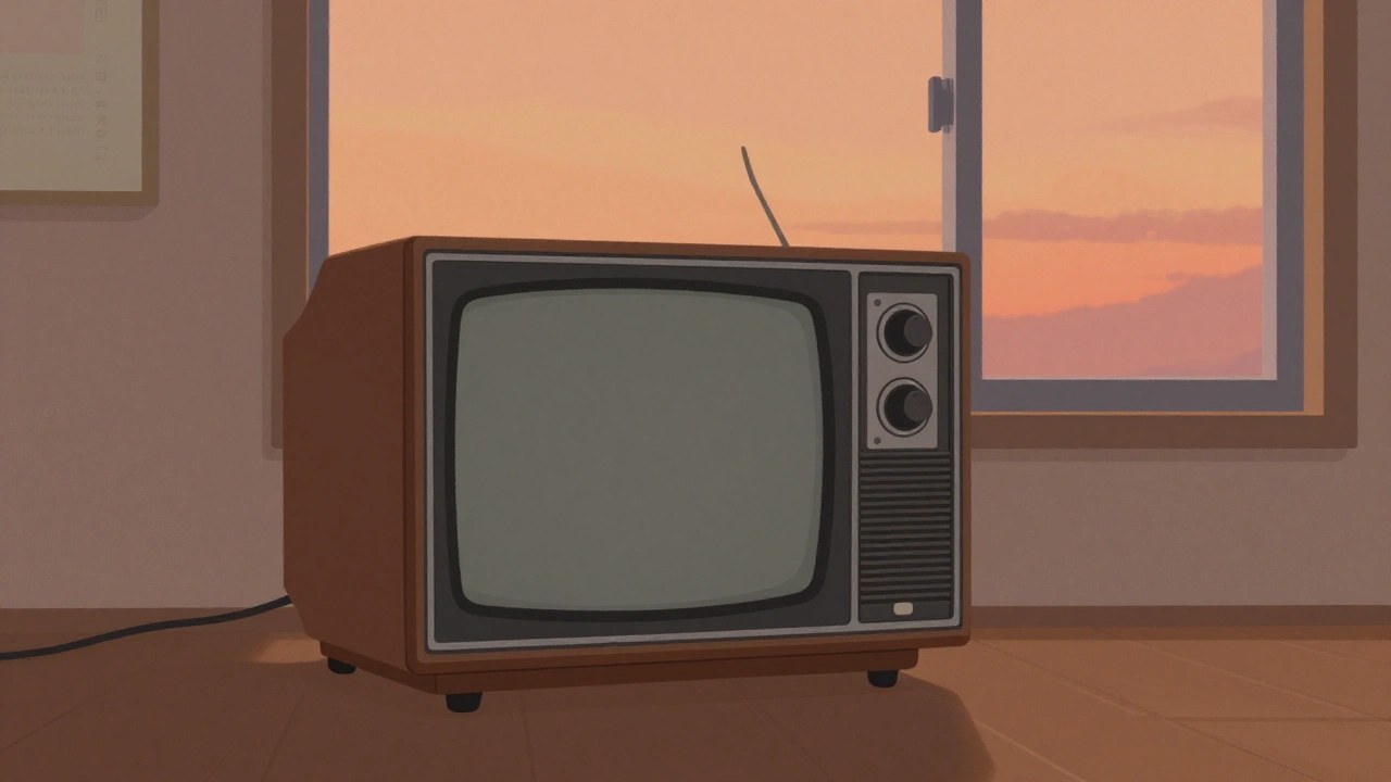 夜のテレビと家族団らんを思わせるイメージイラスト