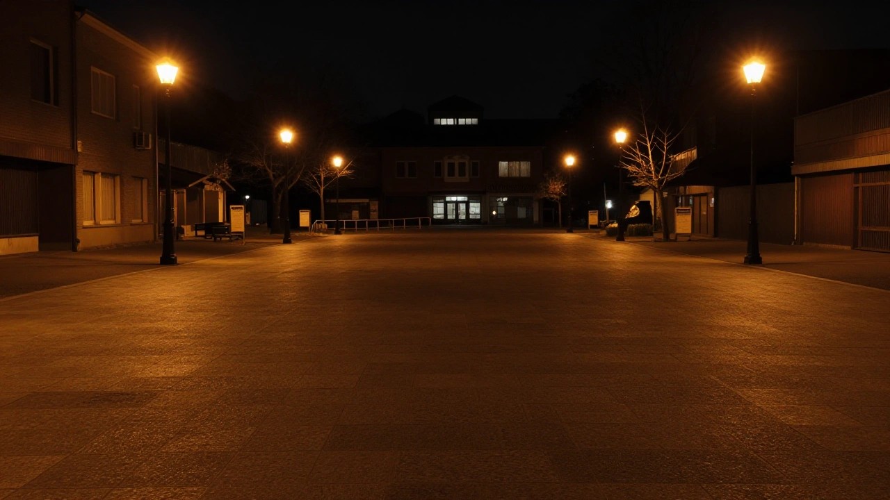 夜の石畳の広場のイメージ