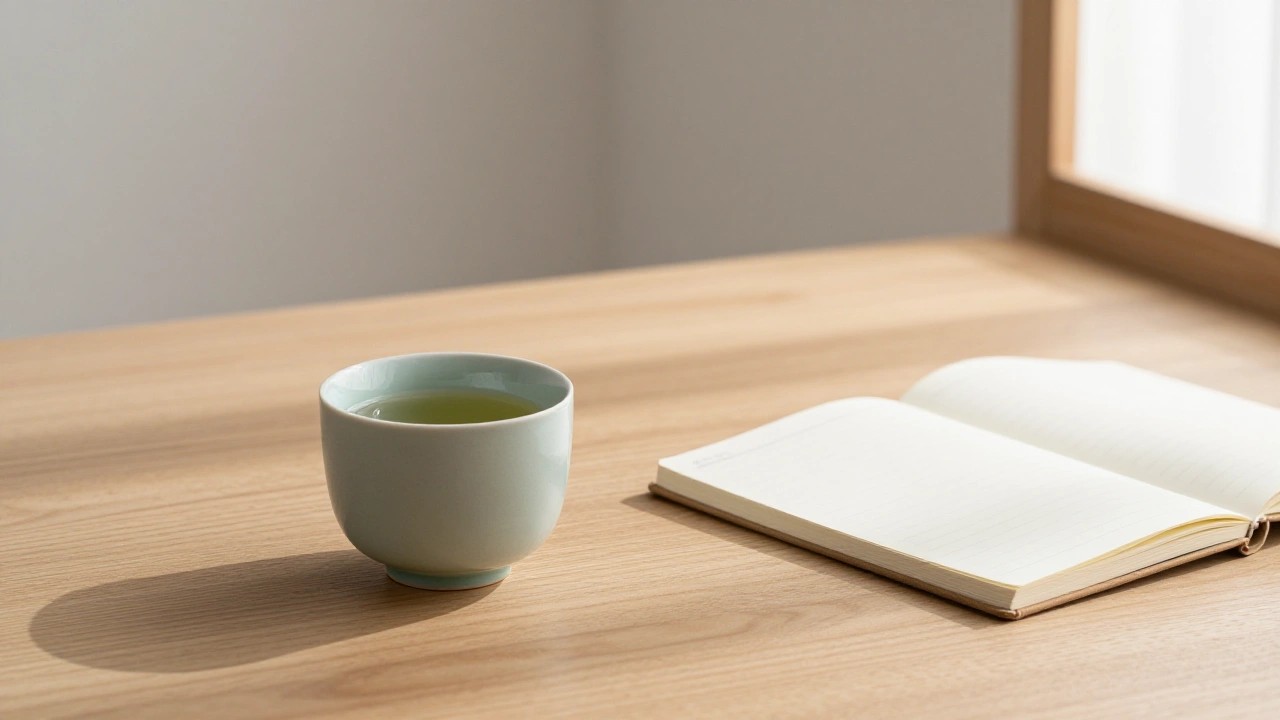 緑茶とノートのイメージ