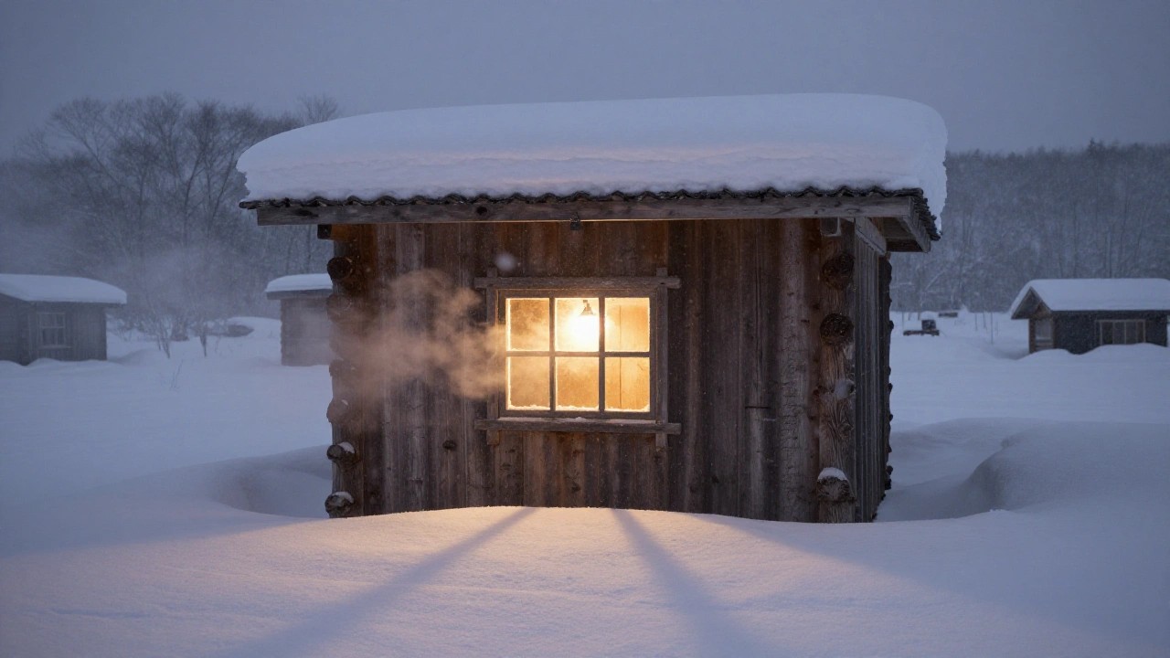 雪に埋もれた丸太小屋のイメージ