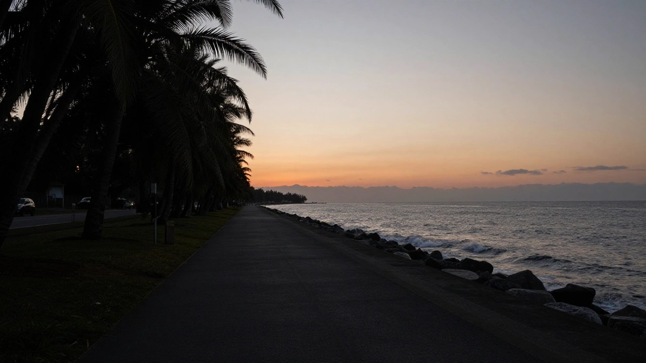 夕暮れのロサンゼルス海沿いの遊歩道