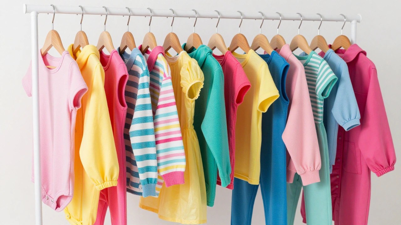 カラフルな子供服が並ぶラック