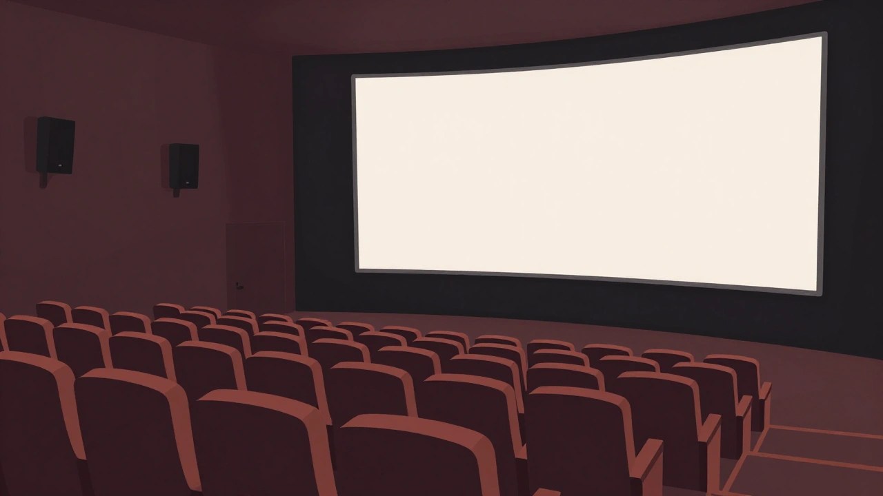 無人の映画館とスクリーンに差す光