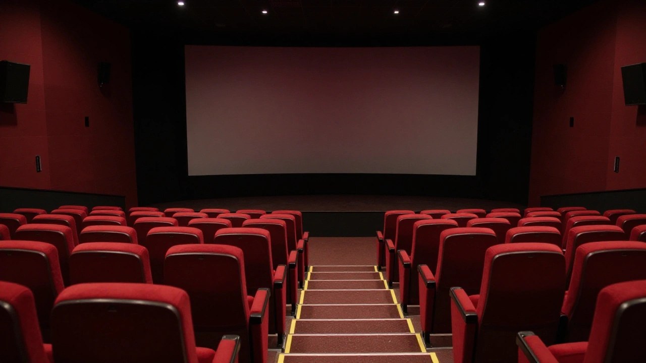 無人の映画館の赤い客席のイメージ
