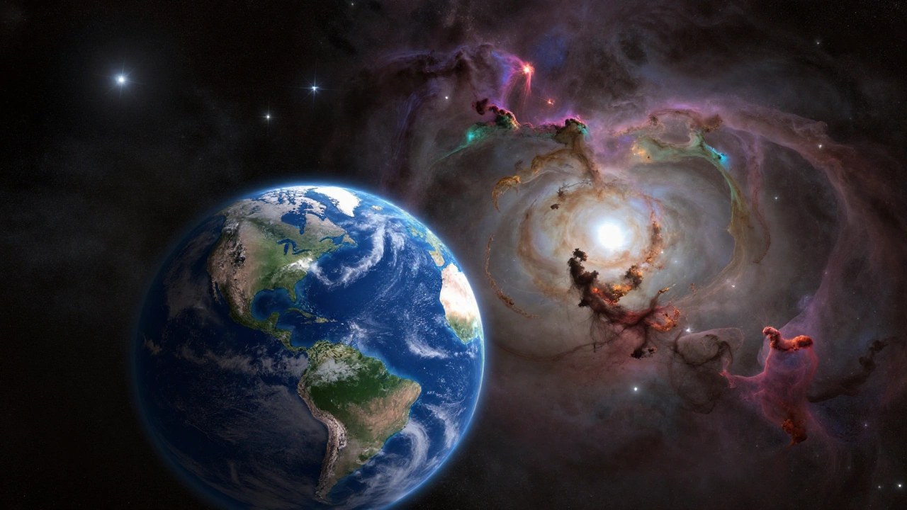 宇宙に浮かぶ地球と星雲のイメージ