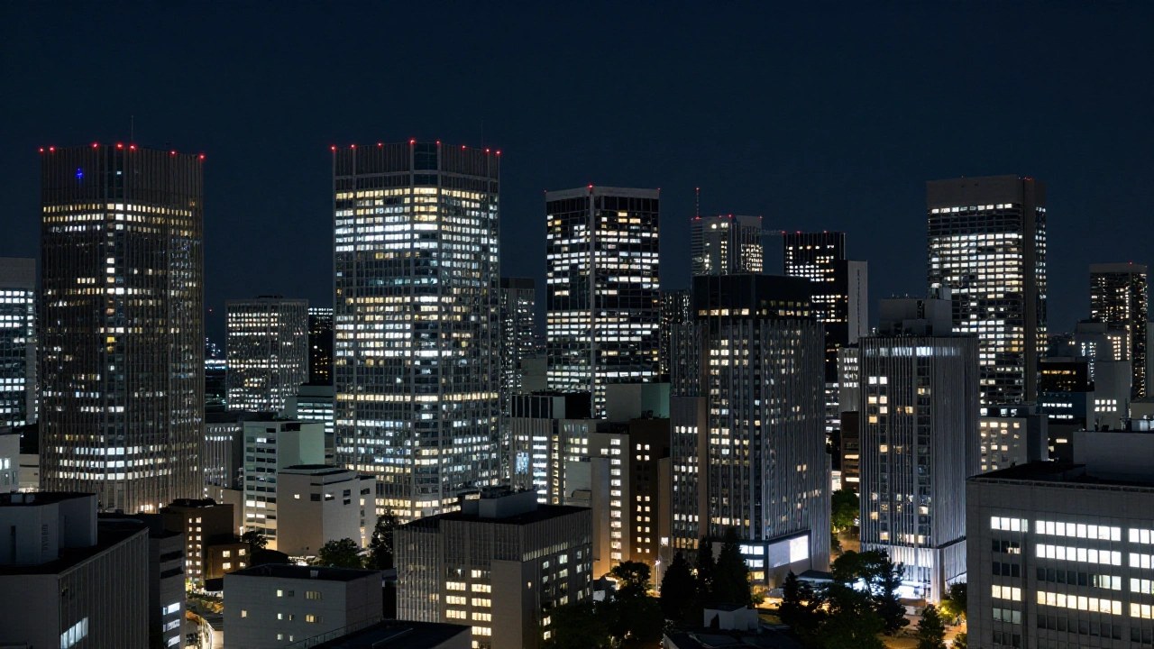 深夜のビル群の夜景のイメージ